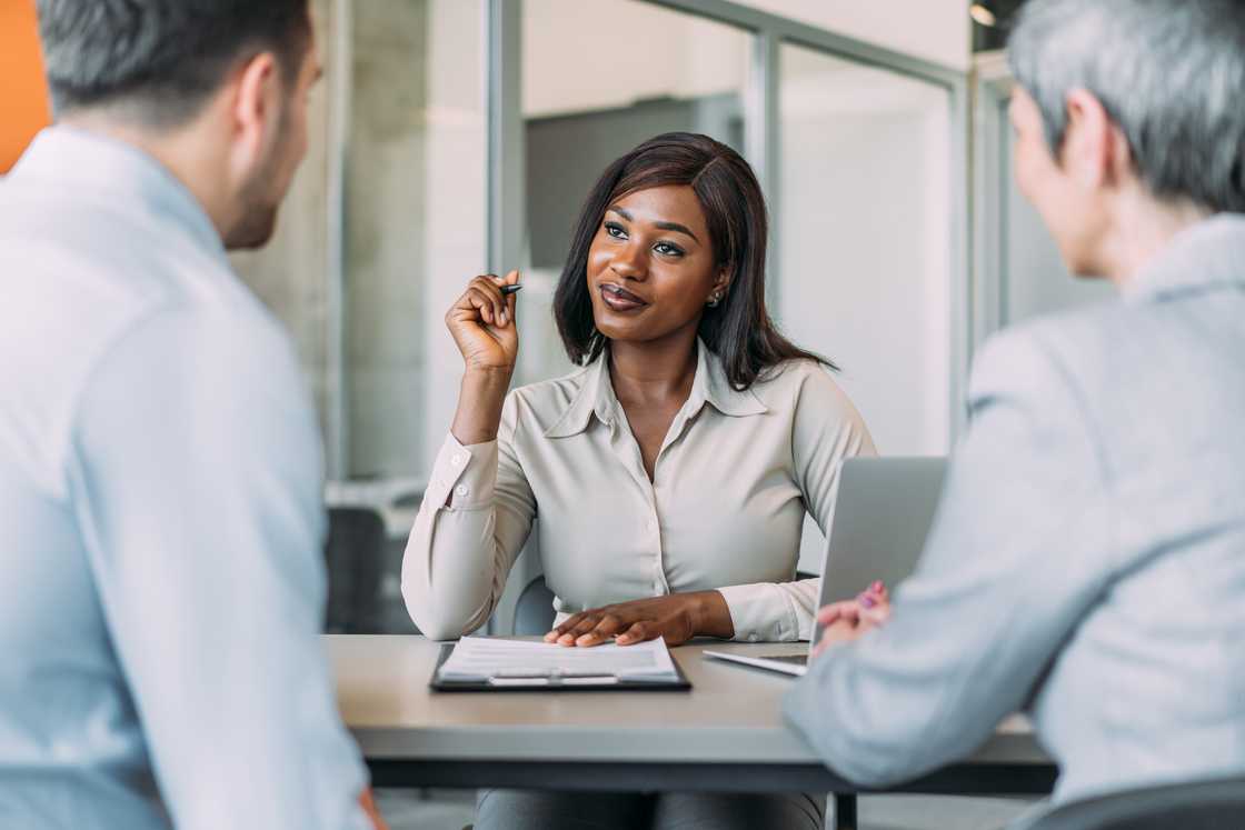 Female lawyer discussing a new project Female lawyer discussing a new project