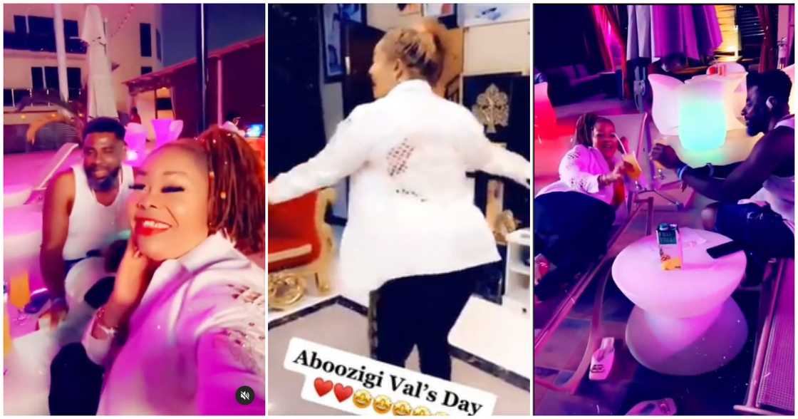 Agradaa gets cosy with her husband in a video. Agradaa gets cosy with her husband in a video.