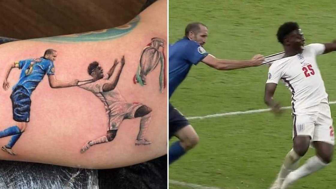 Italy Fan Gets Tattoo Of Giorgio Chiellini Pulling Bukayo Saka Away From Euro 2020 Trophy Italy Fan Gets Tattoo Of Giorgio Chiellini Pulling Bukayo Saka Away From Euro 2020 Trophy