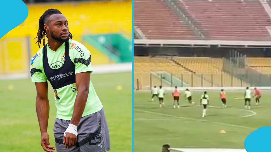 Antoine Semenyo hit the ground running at training with the Black Stars. Antoine Semenyo hit the ground running at training with the Black Stars.
