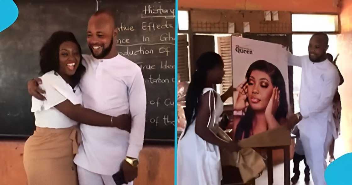 Ghanaian man, surprises wife, teacher, classroom, birthday