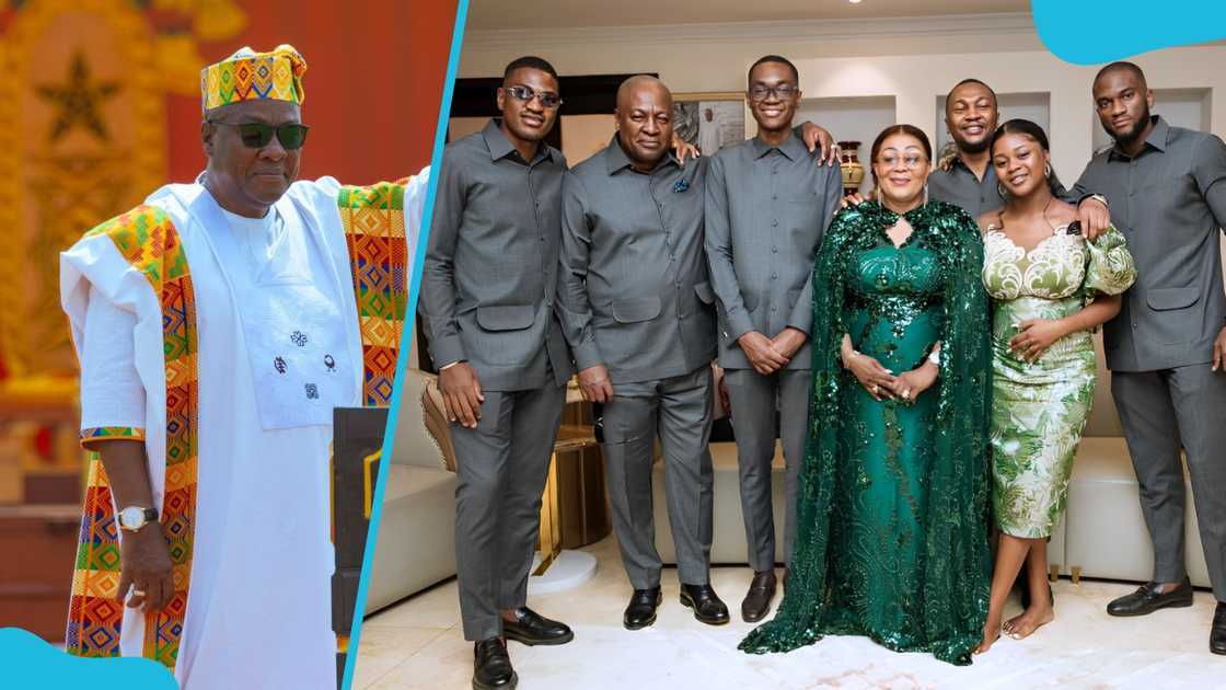 President John Mahama (L) and his wife and five children (R) President John Mahama (L) and his wife and five children (R)