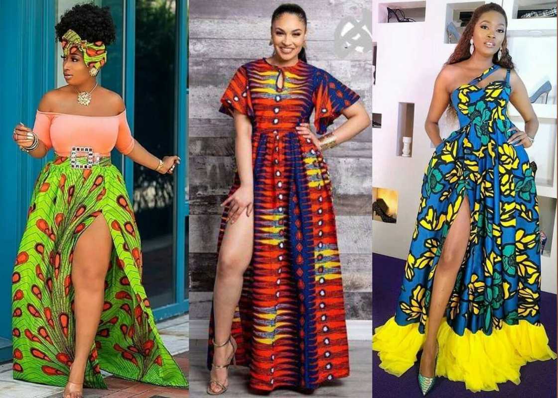 Women in Maxi Ankara dresses with knee-high splits Women in Maxi Ankara dresses with knee-high splits