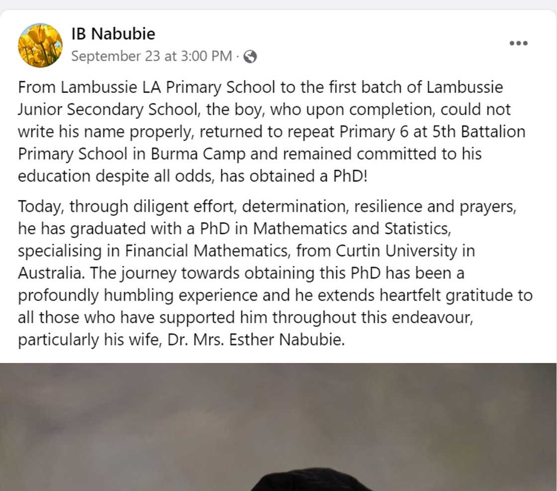 A screenshot of Dr Bashiru Nabubie's post on Fcaeboo. A screenshot of Dr Bashiru Nabubie's post on Fcaeboo.