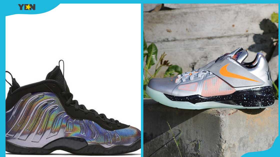 Nike Little Posite One (GS) Legion Green (L) and Nike KD 4 ‘Galaxy’ Men’s 7 (R)