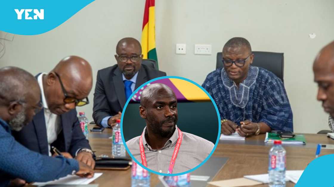 Sports and Recreation minister of Ghana Kofi Adams (in smock) in a meeting with GFA Executive Council including GFA President Kurt Okraku on March 17, 2025 in Accra Sports and Recreation minister of Ghana Kofi Adams (in smock) in a meeting with GFA Executive Council including GFA President Kurt Okraku on March 17, 2025 in Accra