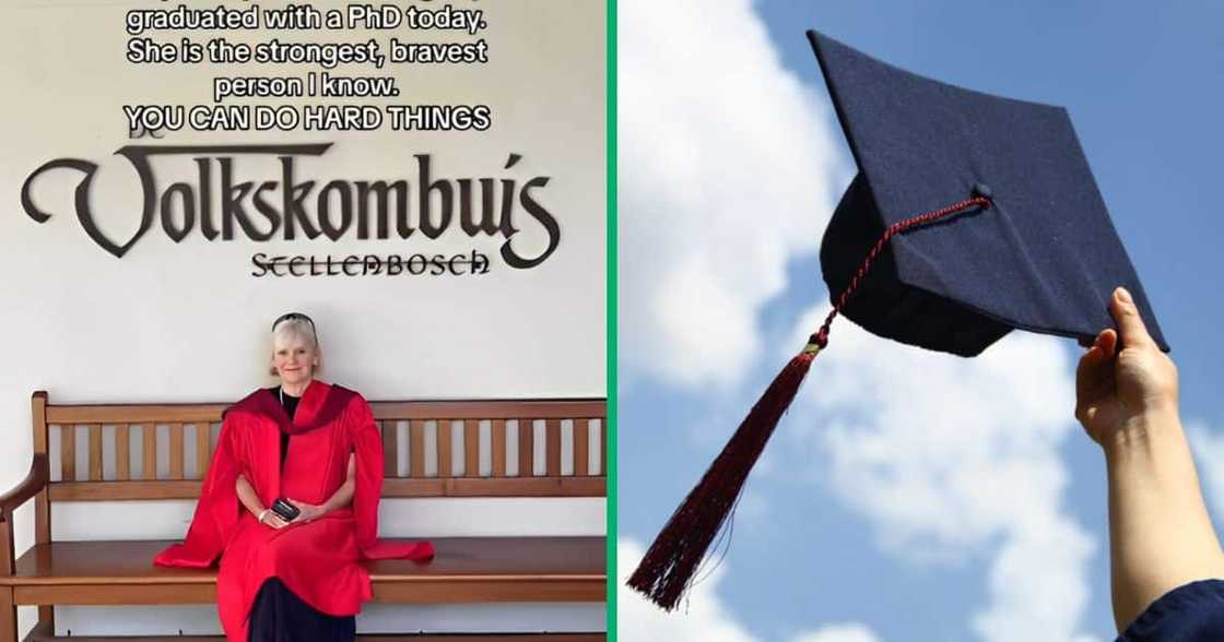 A TikTok user celebrated her mother, who achieved her PhD at 70 from Stellenbosh University. A TikTok user celebrated her mother, who achieved her PhD at 70 from Stellenbosh University.