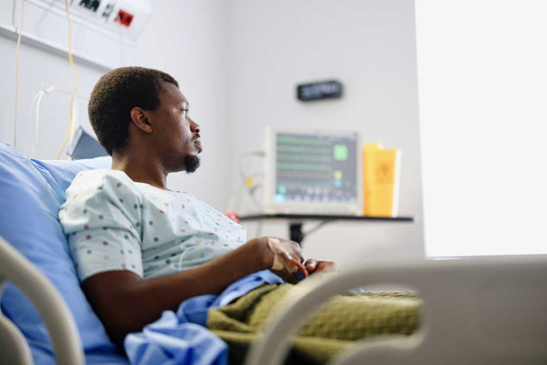 A patient in a hospital bed