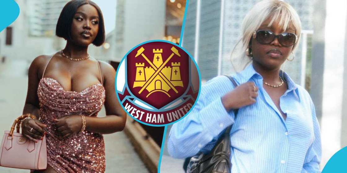 Ghanaian musician Gyakie and West Ham United's logo Ghanaian musician Gyakie and West Ham United's logo