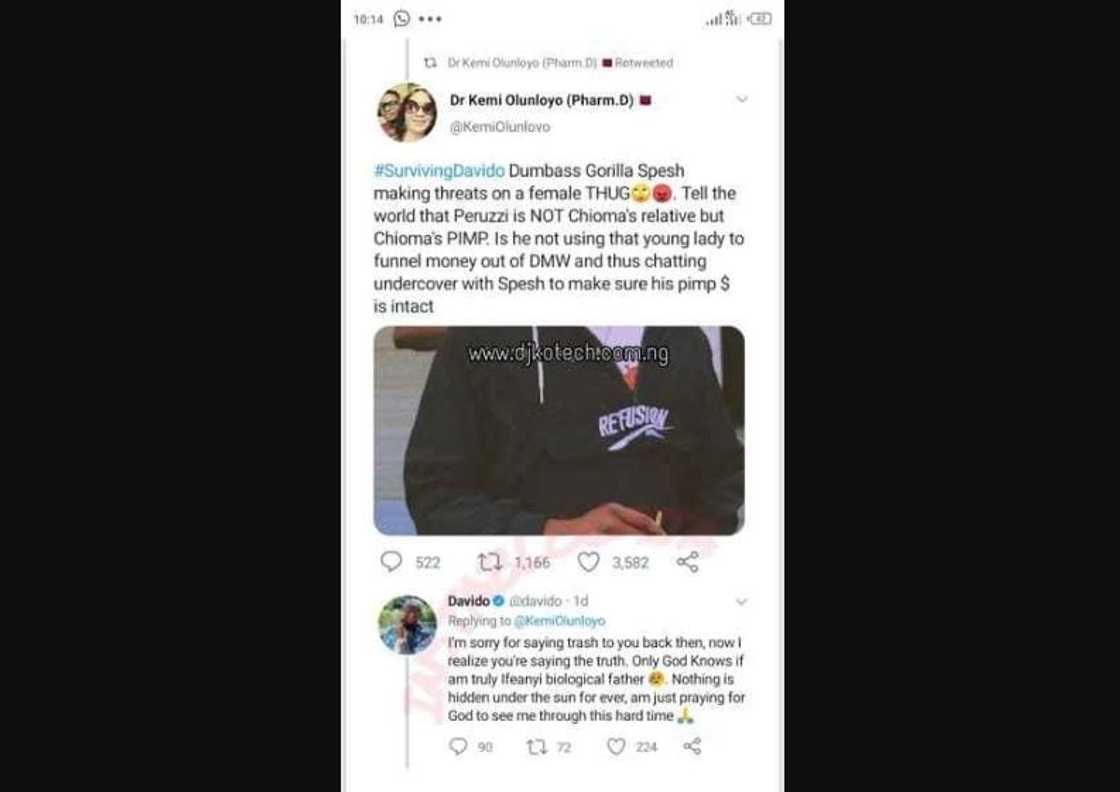 Davido reacts to photoshopped tweet claiming he is not Ifeanyi’s father Davido reacts to photoshopped tweet claiming he is not Ifeanyi’s father