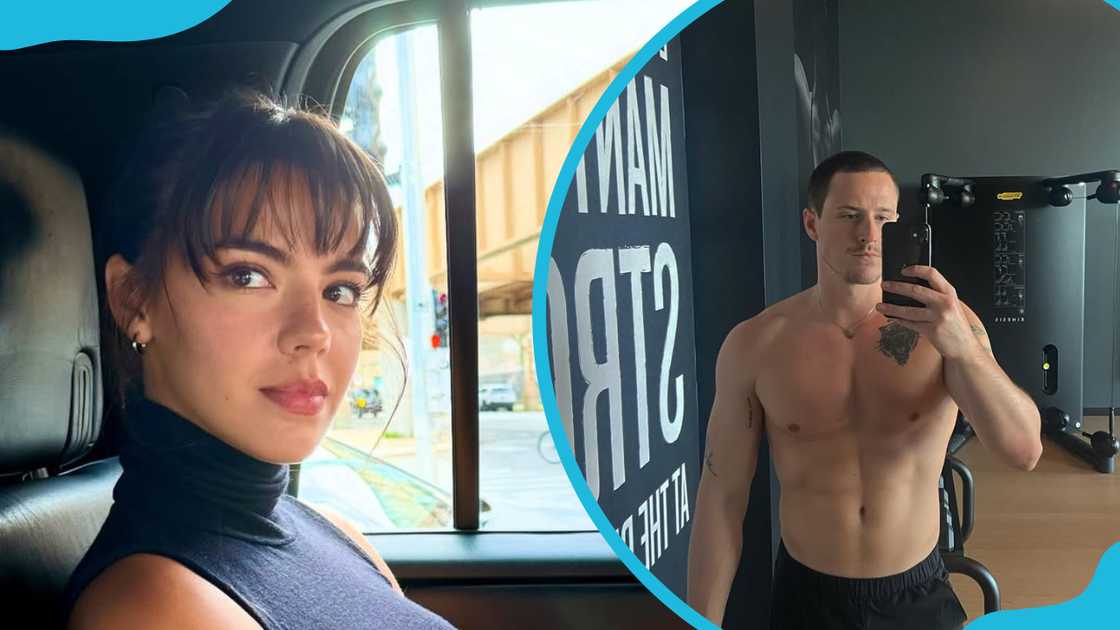 Boscarino inside a car and Shane posing for a photo, showing his tattoo.