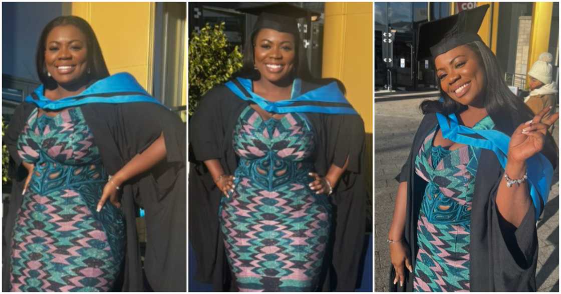 Black woman graduates with her master's degree. Black woman graduates with her master's degree.