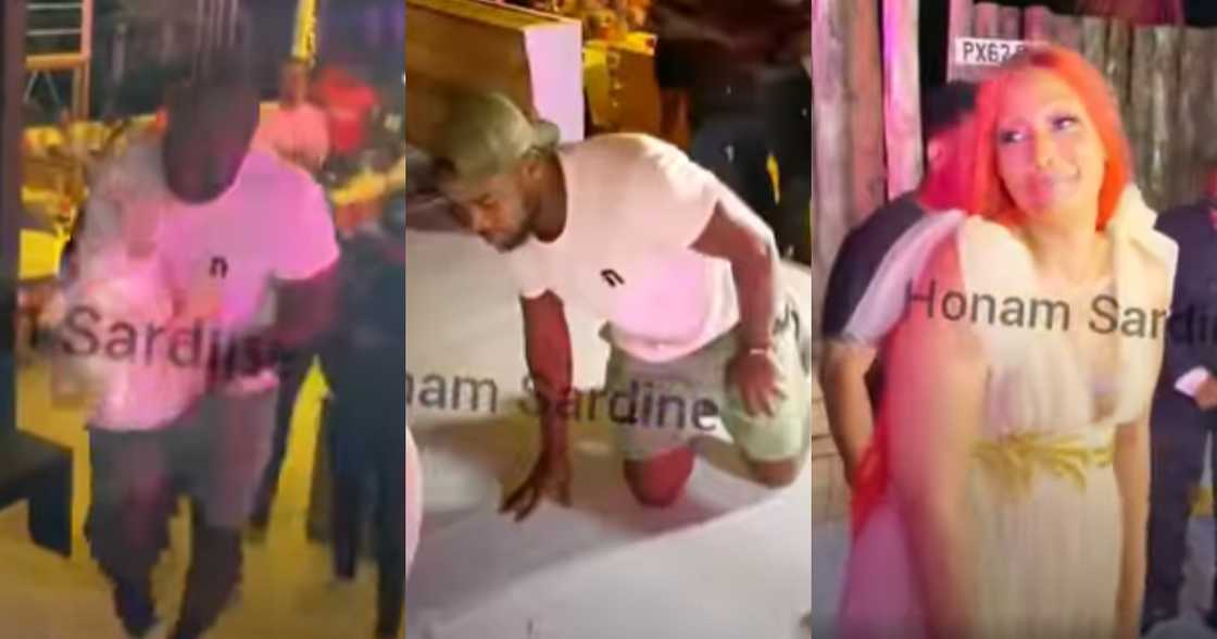 Man falls and destroys cake Man falls and destroys cake