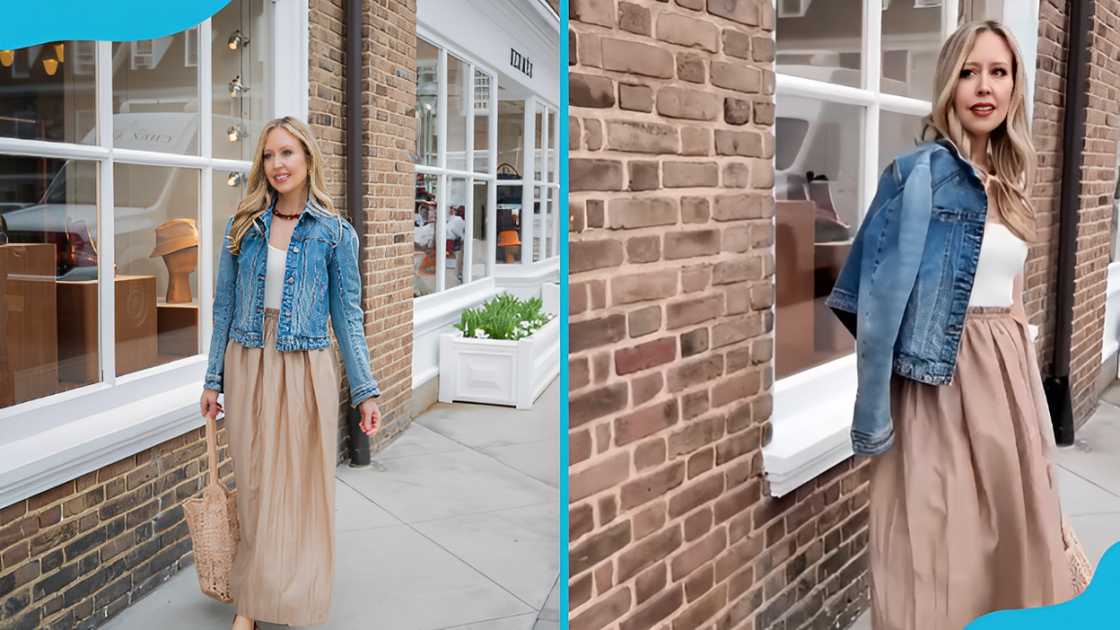 A simple dress paired with a denim jacket A simple dress paired with a denim jacket