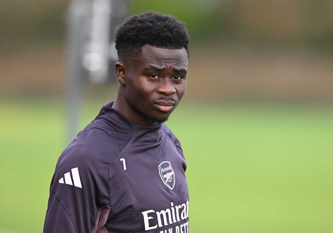 Bukayo Saka of Arsenal during a training session at Sobha Realty Training Centre Bukayo Saka of Arsenal during a training session at Sobha Realty Training Centre