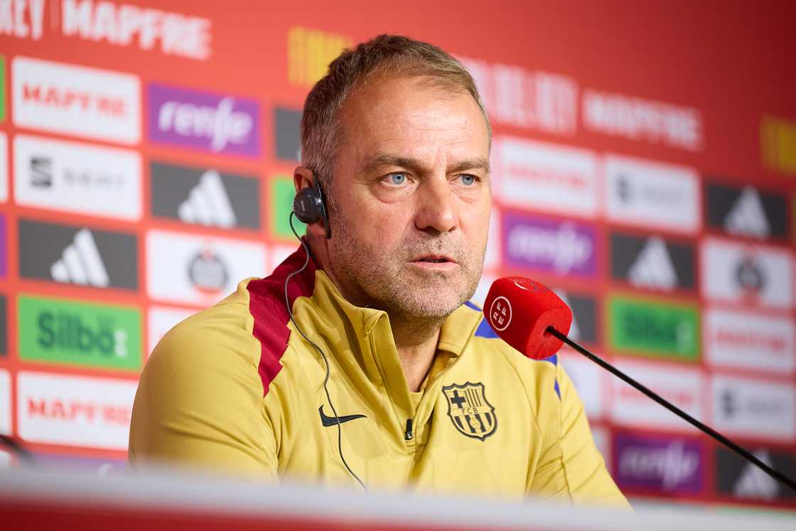 Hansi Flick, manager of FC Barcelona speaks during a press conference before the Copa del Rey Final Match between FC Barcelona and Real Madrid at Estadio de La Cartuja on April 25, 2025 in Seville, Spain Hansi Flick, manager of FC Barcelona speaks during a press conference before the Copa del Rey Final Match between FC Barcelona and Real Madrid at Estadio de La Cartuja on April 25, 2025 in Seville, Spain
