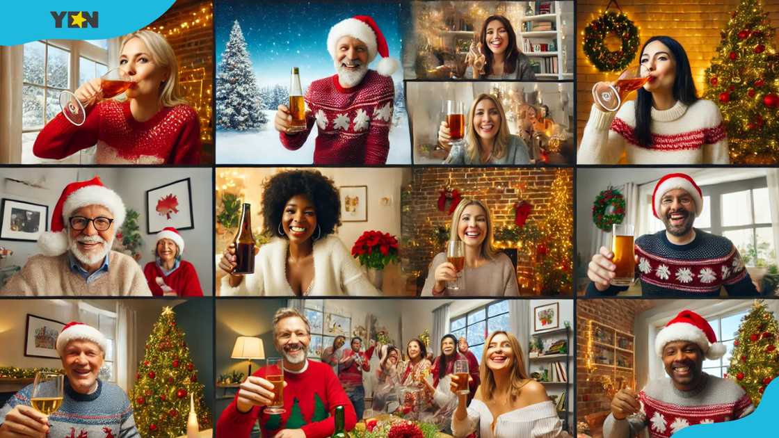 People having fun in a virtual holiday party People having fun in a virtual holiday party