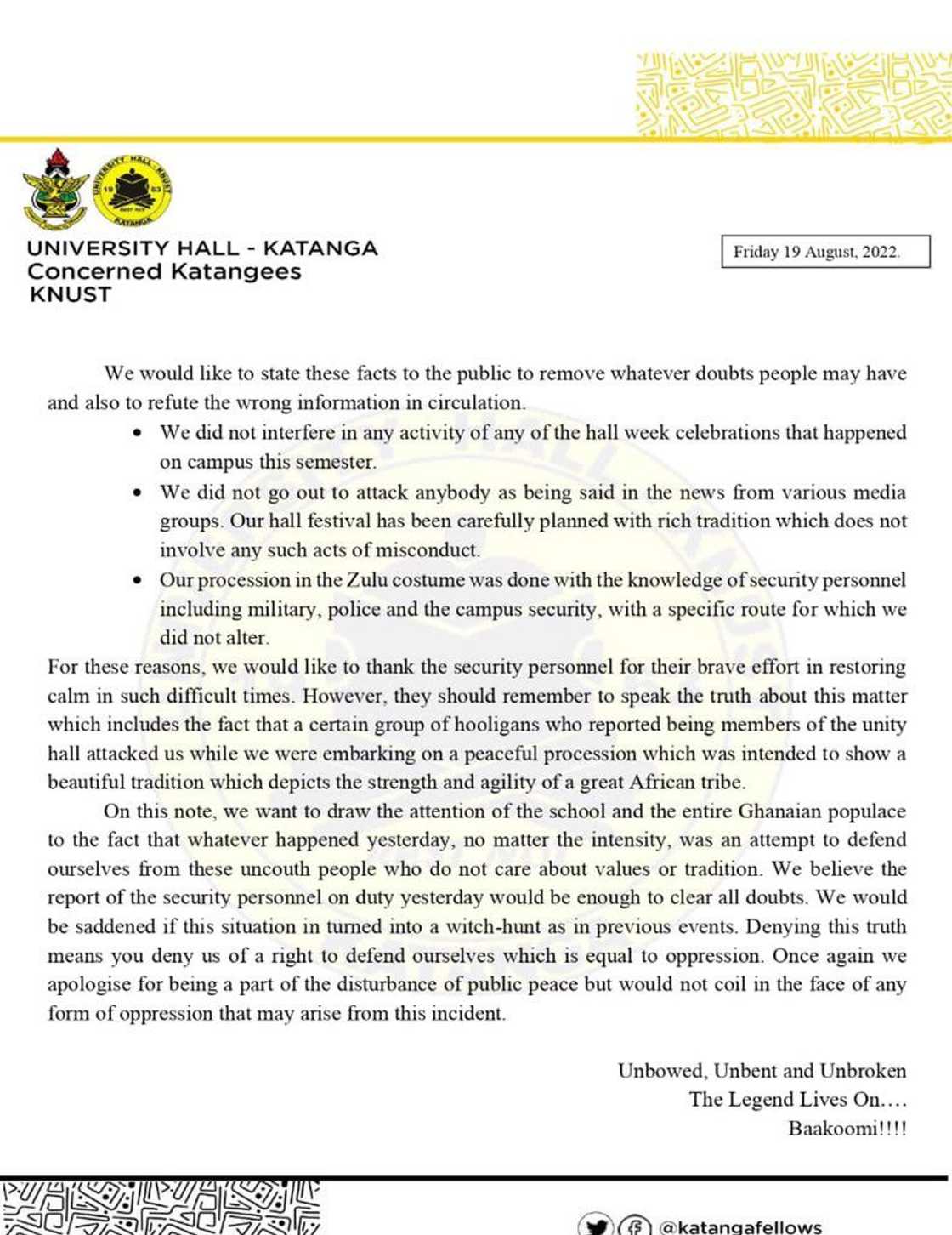 Statement of Concerned Katangees. Statement of Concerned Katangees.