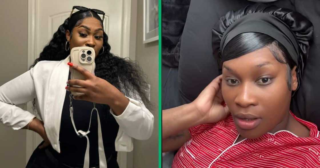 A woman shared a video applying hair extensions to her forehead to hide it. A woman shared a video applying hair extensions to her forehead to hide it.
