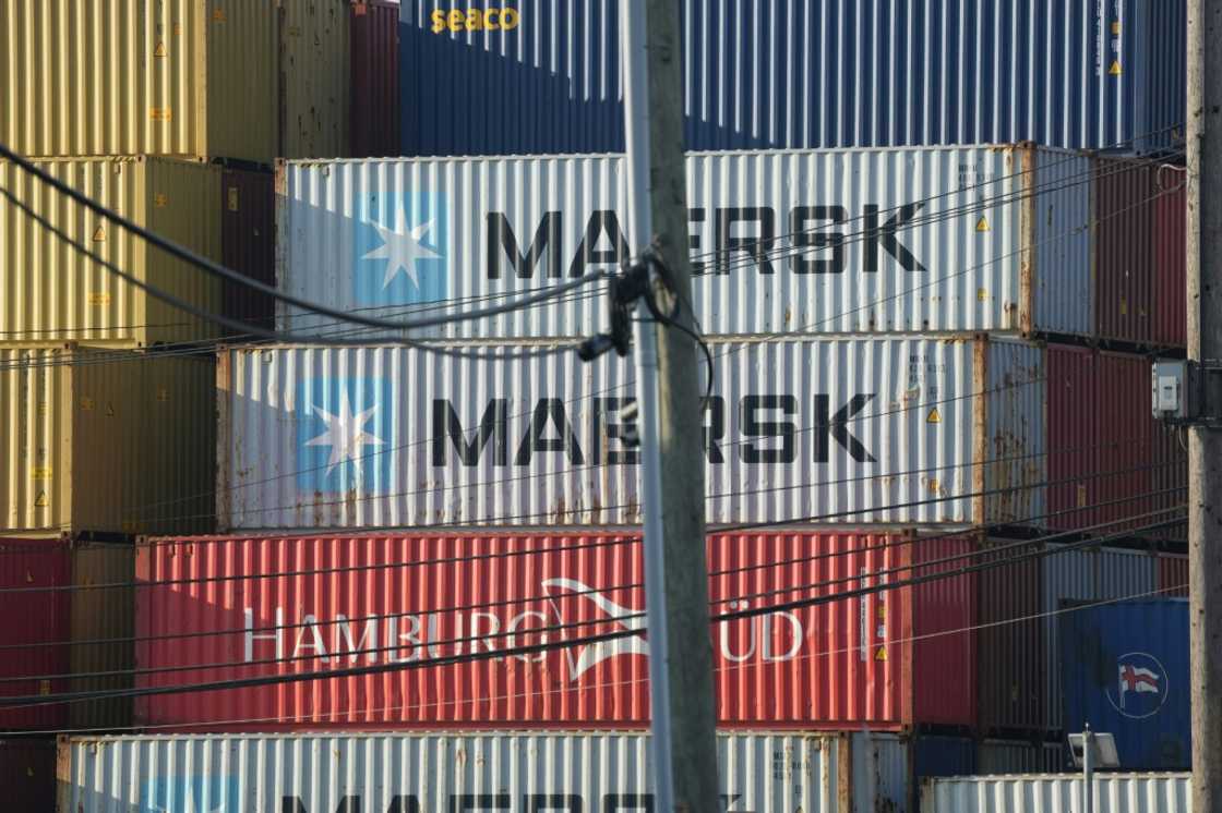 Shipping containers at Port Newark in New Jersey on October 4, 2024, where dock workers return to work after a three-day strike