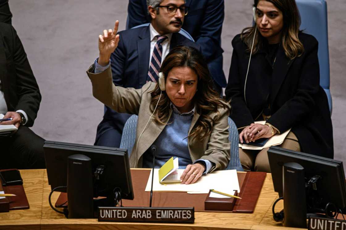 The United Arab Emirates envoy to the United Nations, Lana Nusseibeh, signals her country's support at the UN Security Council for a resolution condemning Russia for its annexation votes in four territories of Ukraine The United Arab Emirates envoy to the United Nations, Lana Nusseibeh, signals her country's support at the UN Security Council for a resolution condemning Russia for its annexation votes in four territories of Ukraine