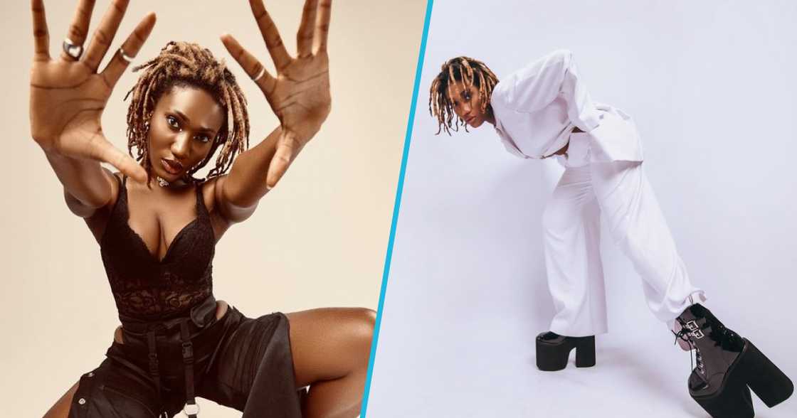 Wendy Shay clad in white and platform boots Wendy Shay clad in white and platform boots