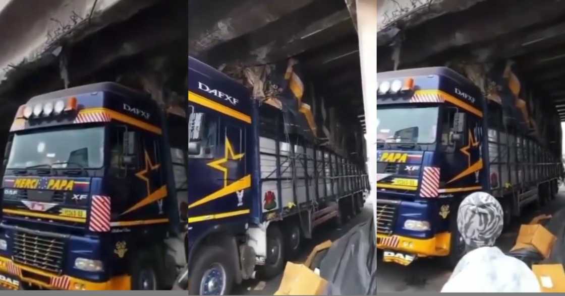 Overloaded Truck Gets Stucked Under Achimota Overhead Bridge (Video) Overloaded Truck Gets Stucked Under Achimota Overhead Bridge (Video)