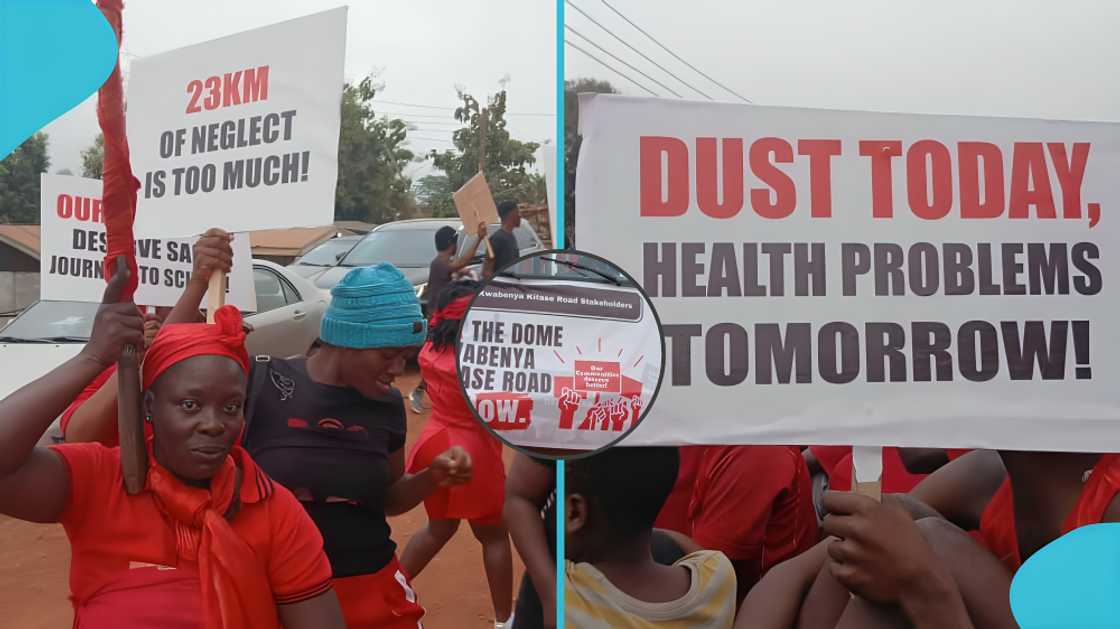 road rehabilitation, peaceful demonstration, Dome-Kwabenya, Berekuso, transport issues, community protest, government response, road conditions, Agyementi, Kitase