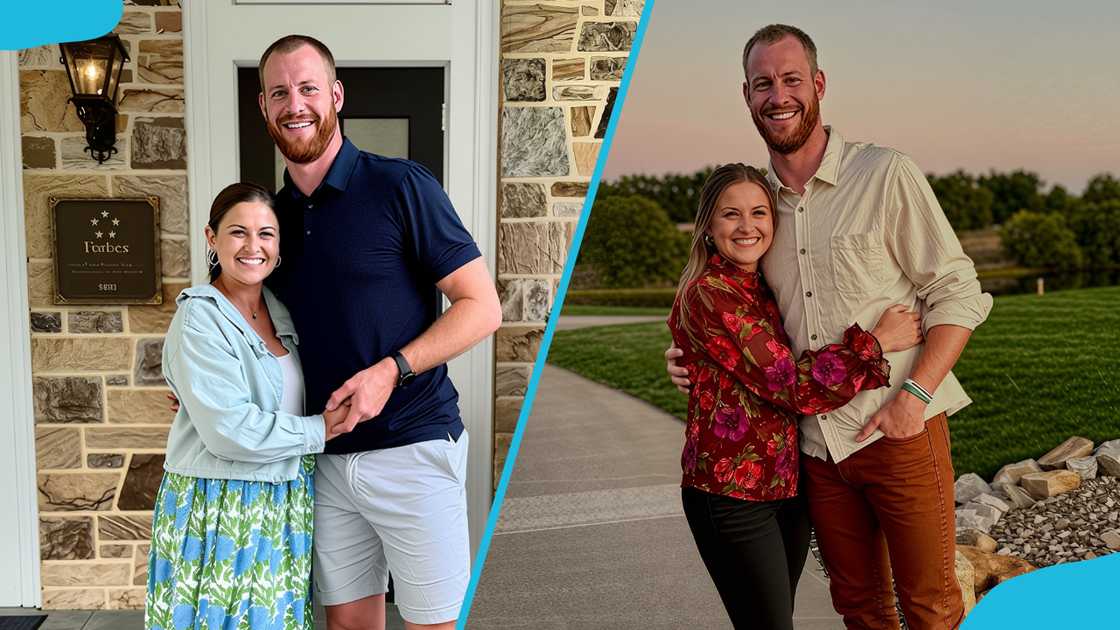 Carson Wentz and Madison Oberg in an outdoor setting.
