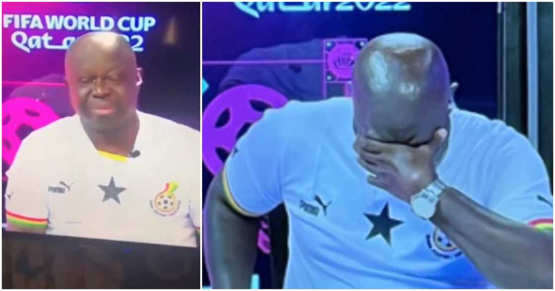 Kwabena Yeboah cries before Ghana Vs Uruguay match at the 2022 World Cup. Kwabena Yeboah cries before Ghana Vs Uruguay match at the 2022 World Cup.