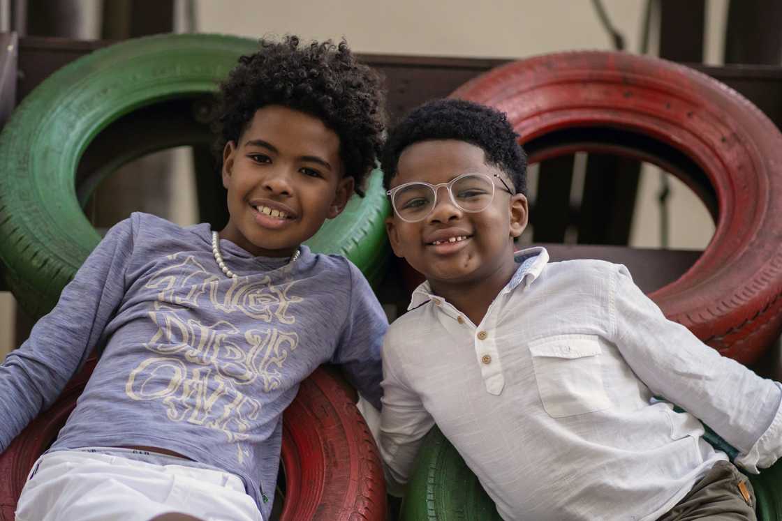 Two young boys playing Two young boys playing