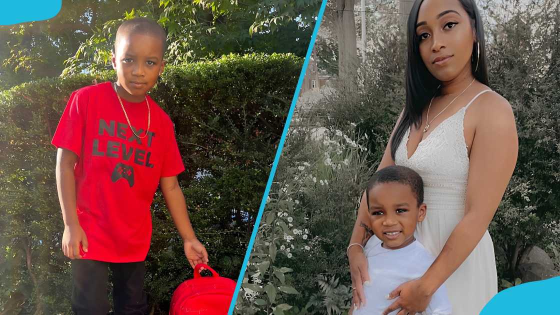 Exodus Simmons poses in red (L). He poses with his mother Desiree Lindstrom (R) Exodus Simmons poses in red (L). He poses with his mother Desiree Lindstrom (R)