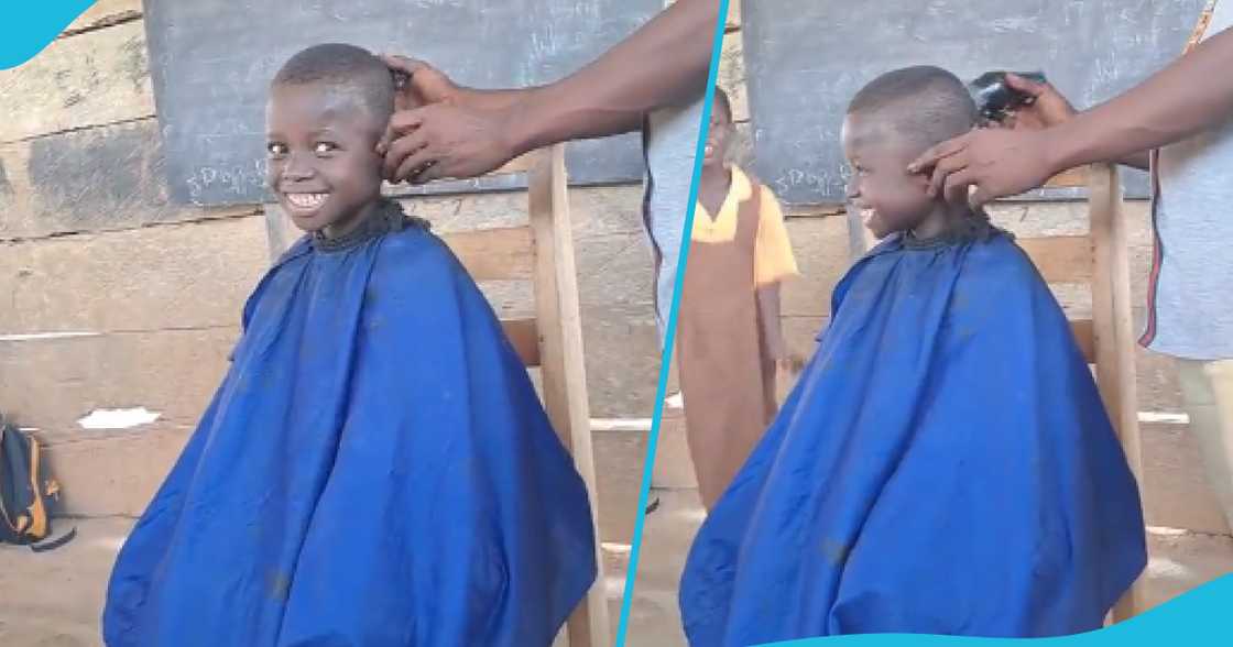 Photo of a young boy as clippers were used to trim his hair Photo of a young boy as clippers were used to trim his hair