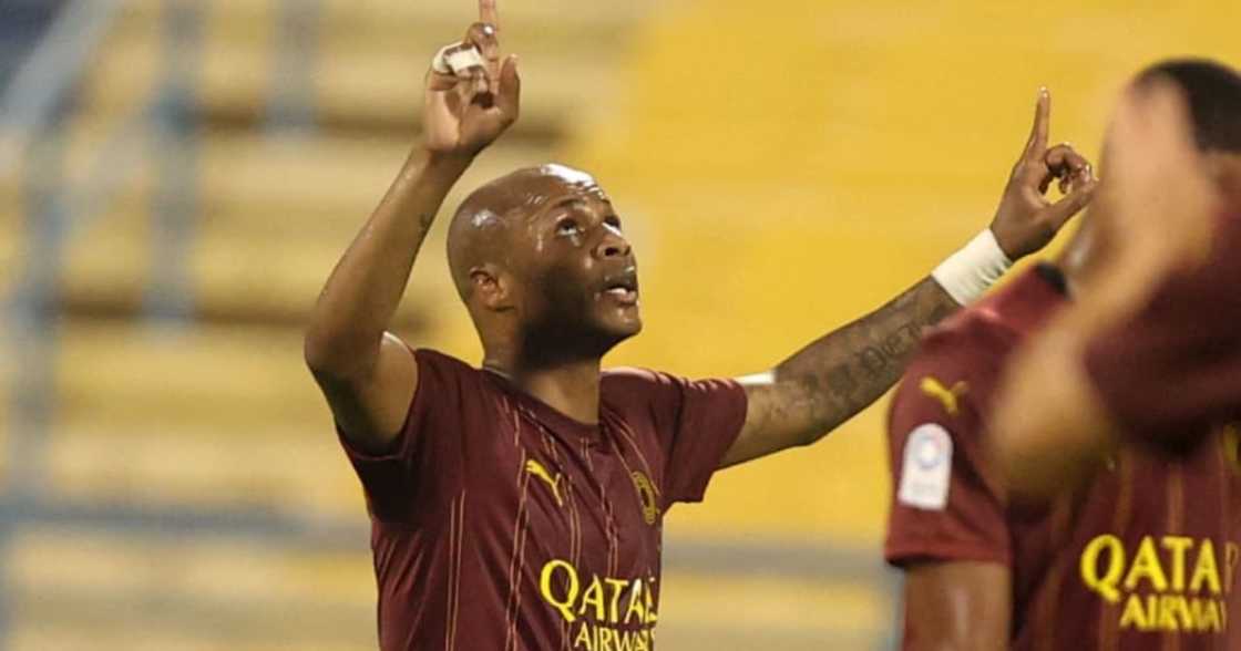 Andre Ayew celebrates goal against Al Gharafa. SOURCE: Twitter/ @AyewAndre