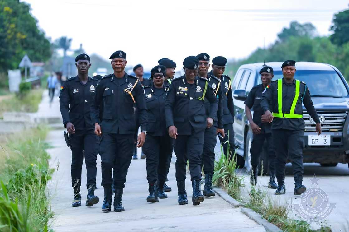 Ghana police officers walk majestically during a past event.