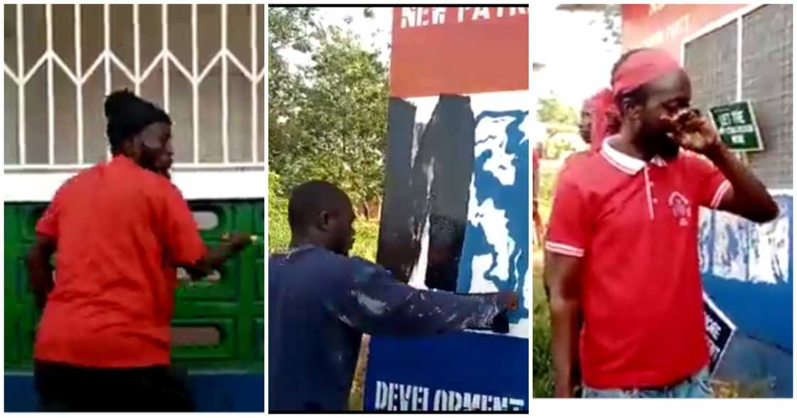 Angry NPP Youth In Fomena Paint Party Office With NDC Colours; Video Drops Angry NPP Youth In Fomena Paint Party Office With NDC Colours; Video Drops