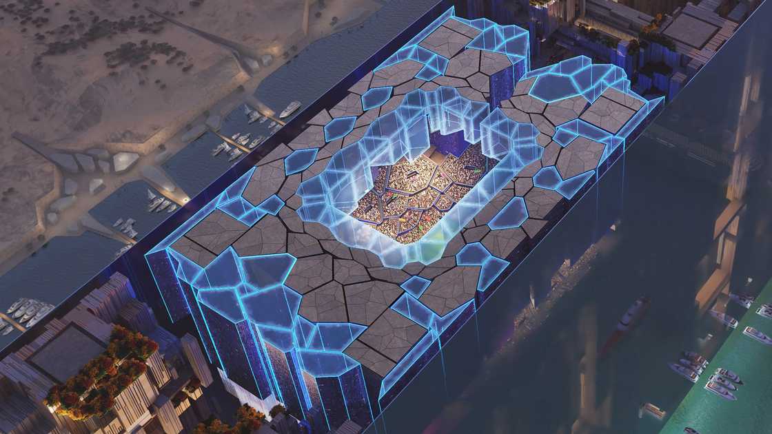 NEOM Stadium, Saudi Arabia stadium, suspended stadium, stadium in the sky, The Line city, 2034 FIFA World Cup, futuristic stadium, Bjarke Ingels Group, renewable energy stadium, panoramic desert views, innovative football venue, world’s first sky stadium NEOM Stadium, Saudi Arabia stadium, suspended stadium, stadium in the sky, The Line city, 2034 FIFA World Cup, futuristic stadium, Bjarke Ingels Group, renewable energy stadium, panoramic desert views, innovative football venue, world’s first sky stadium