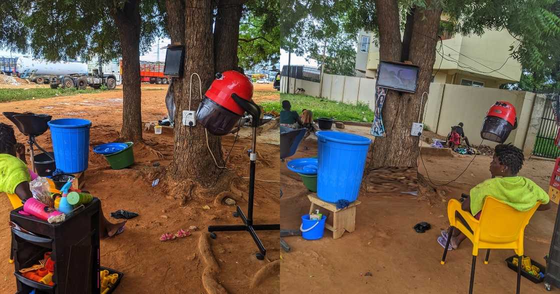 Hairdressing salon under a tree gets many talking