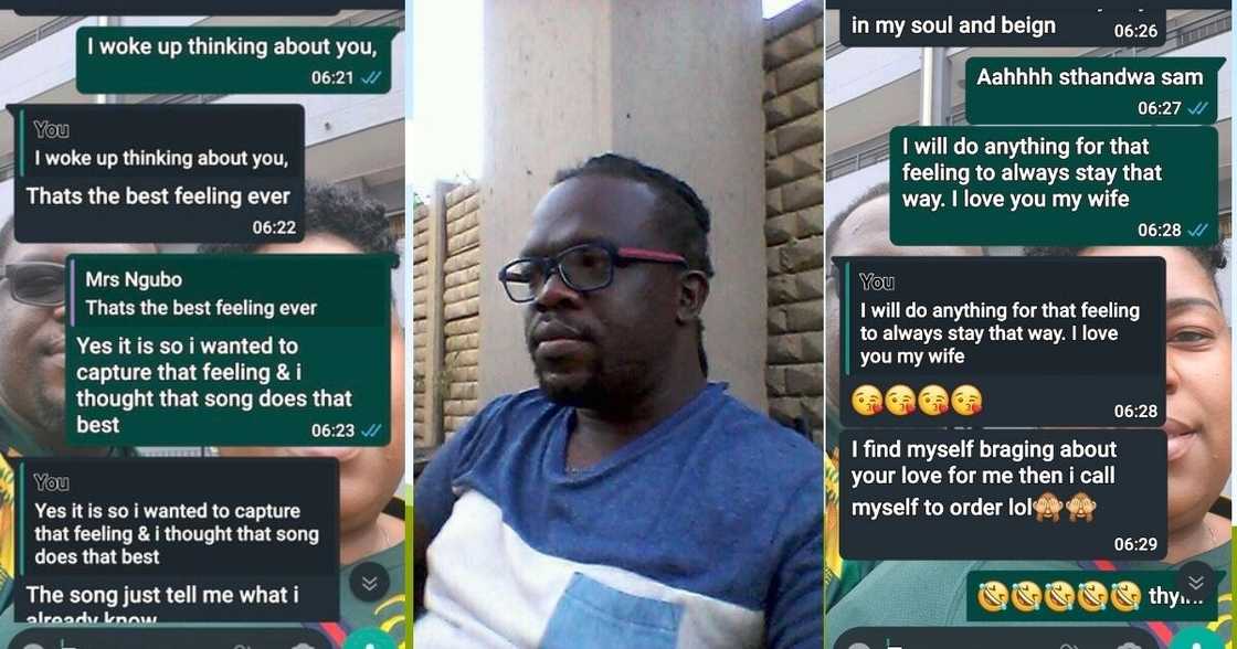 A man has shared heartwarming chats with his wife and Mzansi followers are taking notes. Image: Twitter/Facebook