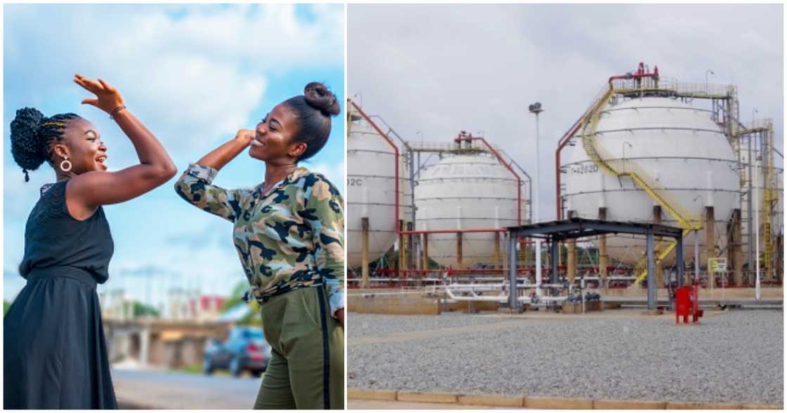 A gas plant in Ghana and two happy ladies A gas plant in Ghana and two happy ladies