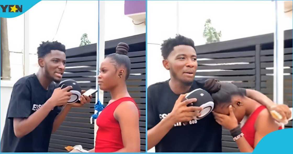 Ghanaian lady in tears after her boyfriend failed a loyalty test in a trending video Ghanaian lady in tears after her boyfriend failed a loyalty test in a trending video