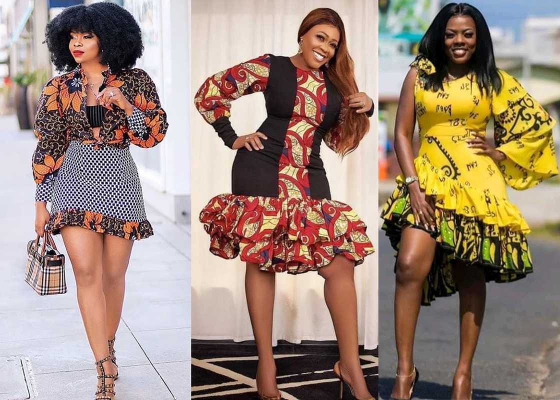 Ladies wearing Ankara dresses with frills on the hemline Ladies wearing Ankara dresses with frills on the hemline