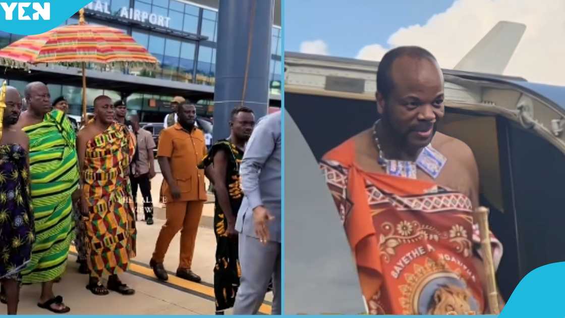 King Of Eswatini, King Mswati III, arrives, Kumasi, royal, visit, Dzata, Otumfuo, Ghana. King Of Eswatini, King Mswati III, arrives, Kumasi, royal, visit, Dzata, Otumfuo, Ghana.