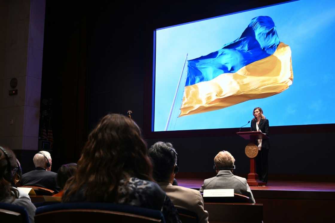 Ukrainian First Lady Olena Zelenska speaks to members of the US Congress about Russia's invasion