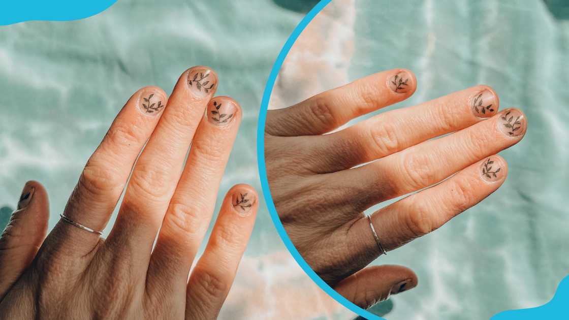 Elegant leafy accents nail tattoo Elegant leafy accents nail tattoo