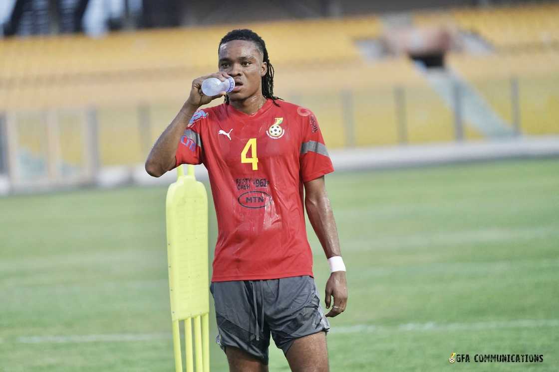 Razak Simpson of Nations FC during a Black Stars of Ghana training at the Accra Sports Stadium on Monday, March 17, 2025