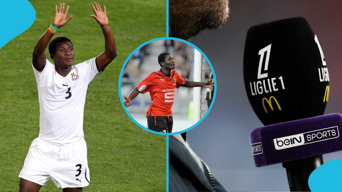 Asamoah Gyan, Stade Rennes, Udinese, French Ligue. Asamoah Gyan, Stade Rennes, Udinese, French Ligue.