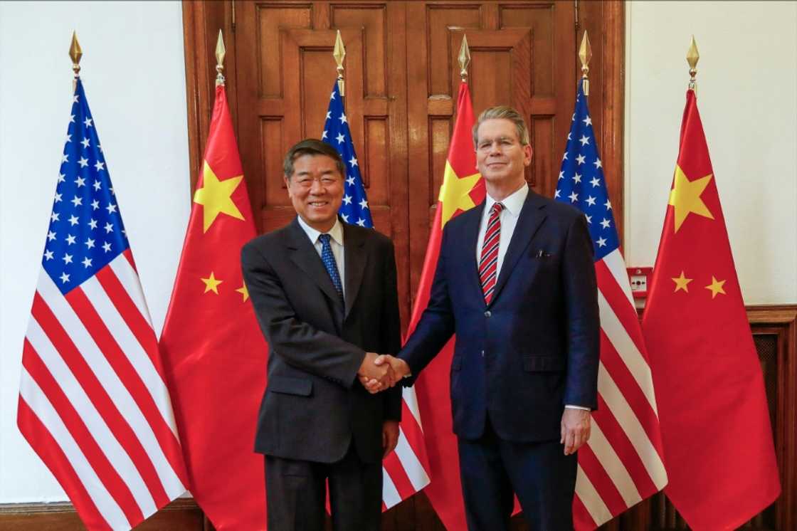 Chinese Vice Premiere He Lifeng (L) and US Treasury Secretary Scott Bessent and at their last meeting, in Madrid on September 14 Chinese Vice Premiere He Lifeng (L) and US Treasury Secretary Scott Bessent and at their last meeting, in Madrid on September 14
