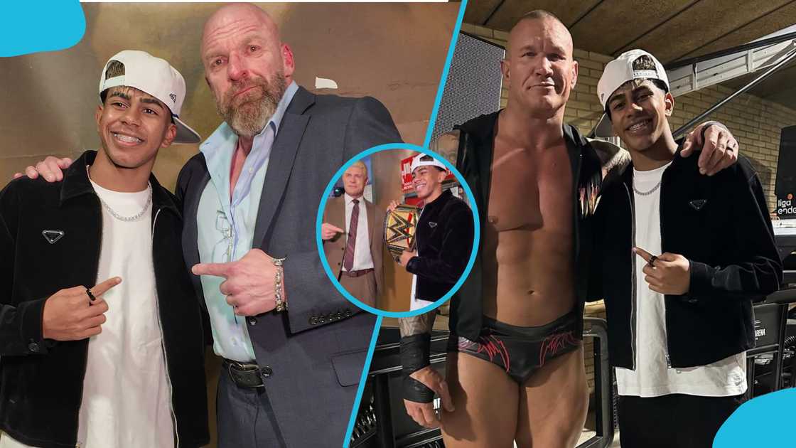 Lamine Yamal meets WWE stars. Lamine Yamal meets WWE stars.