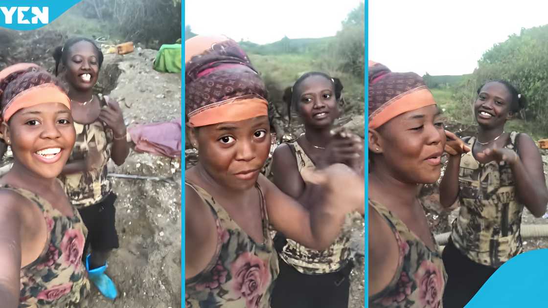 Two young ladies involved in 'galamsey' trigger reactions with a video from their mining site. Two young ladies involved in 'galamsey' trigger reactions with a video from their mining site.
